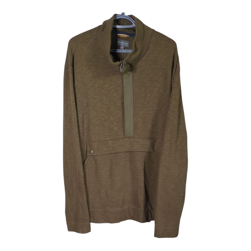 L.L. Bean Slim Fit 1/2 Zip Front Pocket Pullover Size XL Men's Brown Green